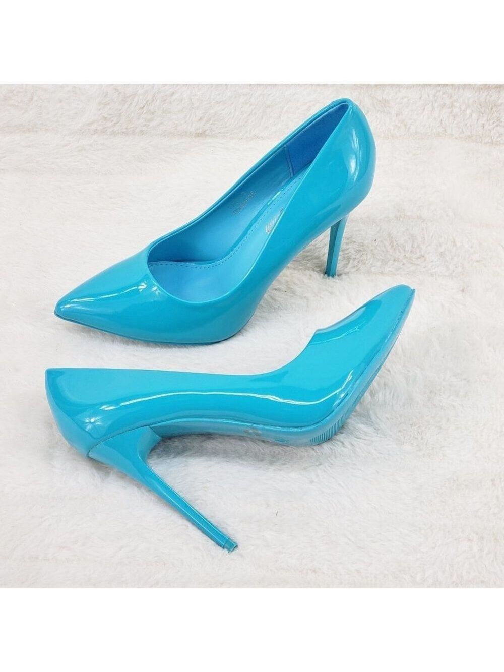 Turquoise Blue Patent High Heel Pumps Matching Colored Sole Fabio